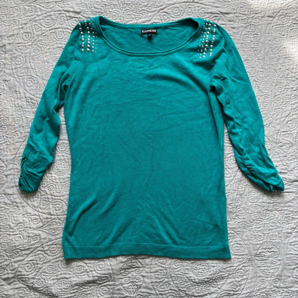 Express Turquoise Studded 3/4 Sleeve Top
